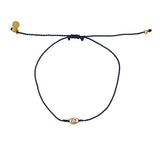 Bracelet tressé bleu jean oeil doré et zircon - BLEU MARINE