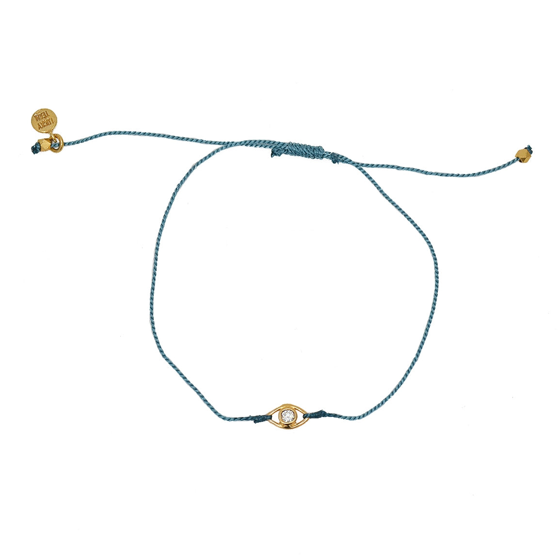 Bracelet tressé bleu jean oeil doré et zircon - BLEU JEAN