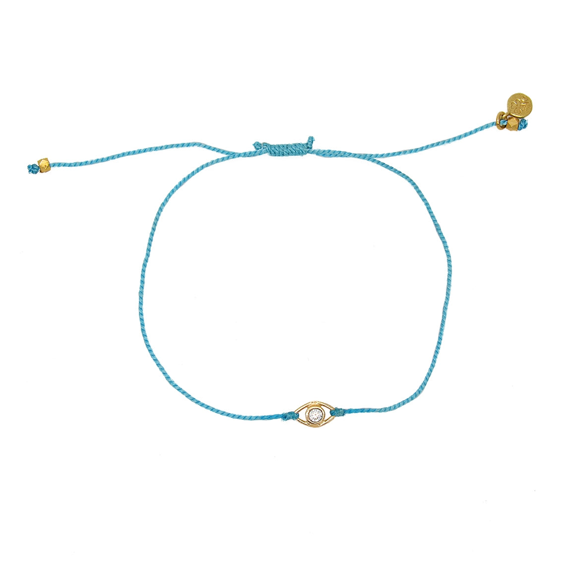 Bracelet tressé bleu jean oeil doré et zircon - TURQUOISE