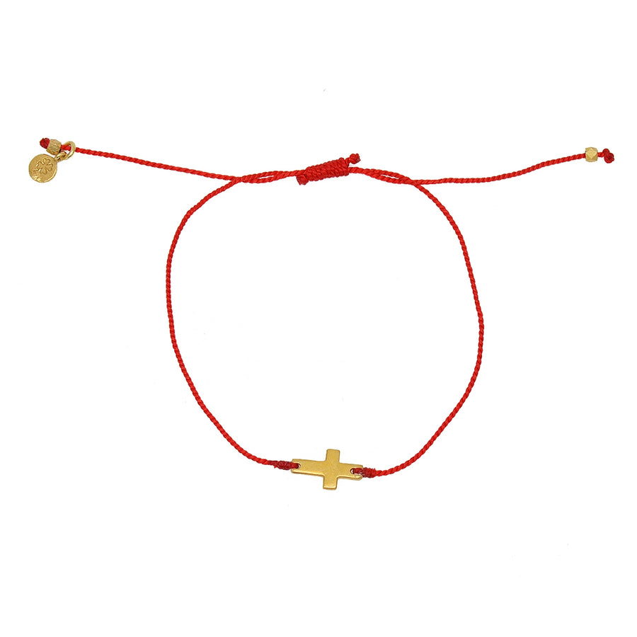 Bracelet tressé coloré et croix dorée - ROUGE