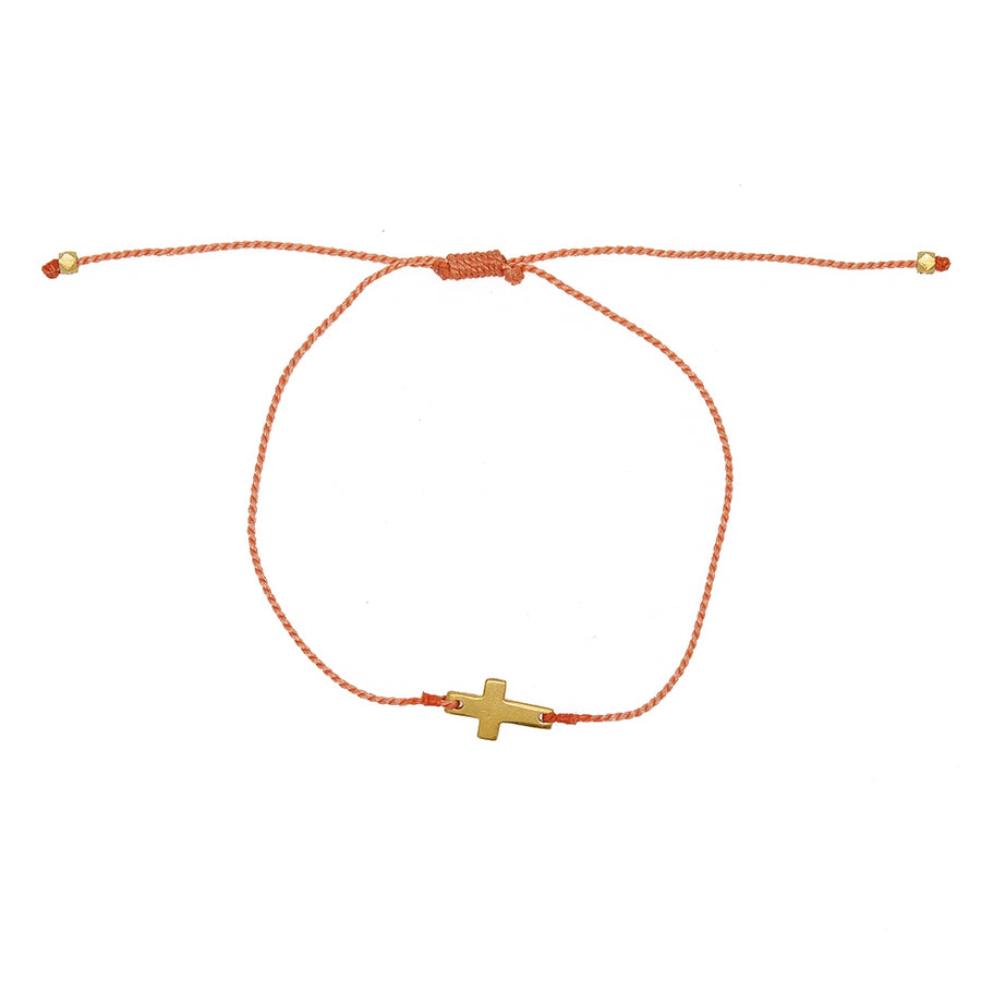 Bracelet tressé coloré et croix dorée - CORAIL