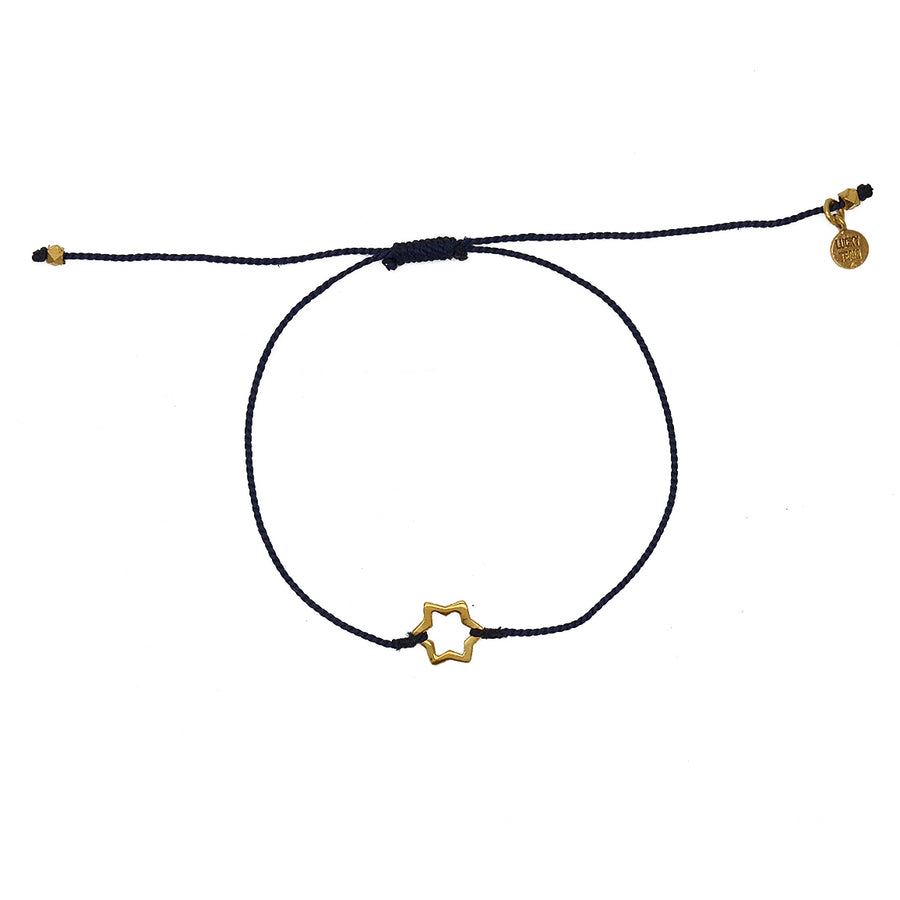 Bracelet fil fin coloré et etoile de David dorée - BLEU