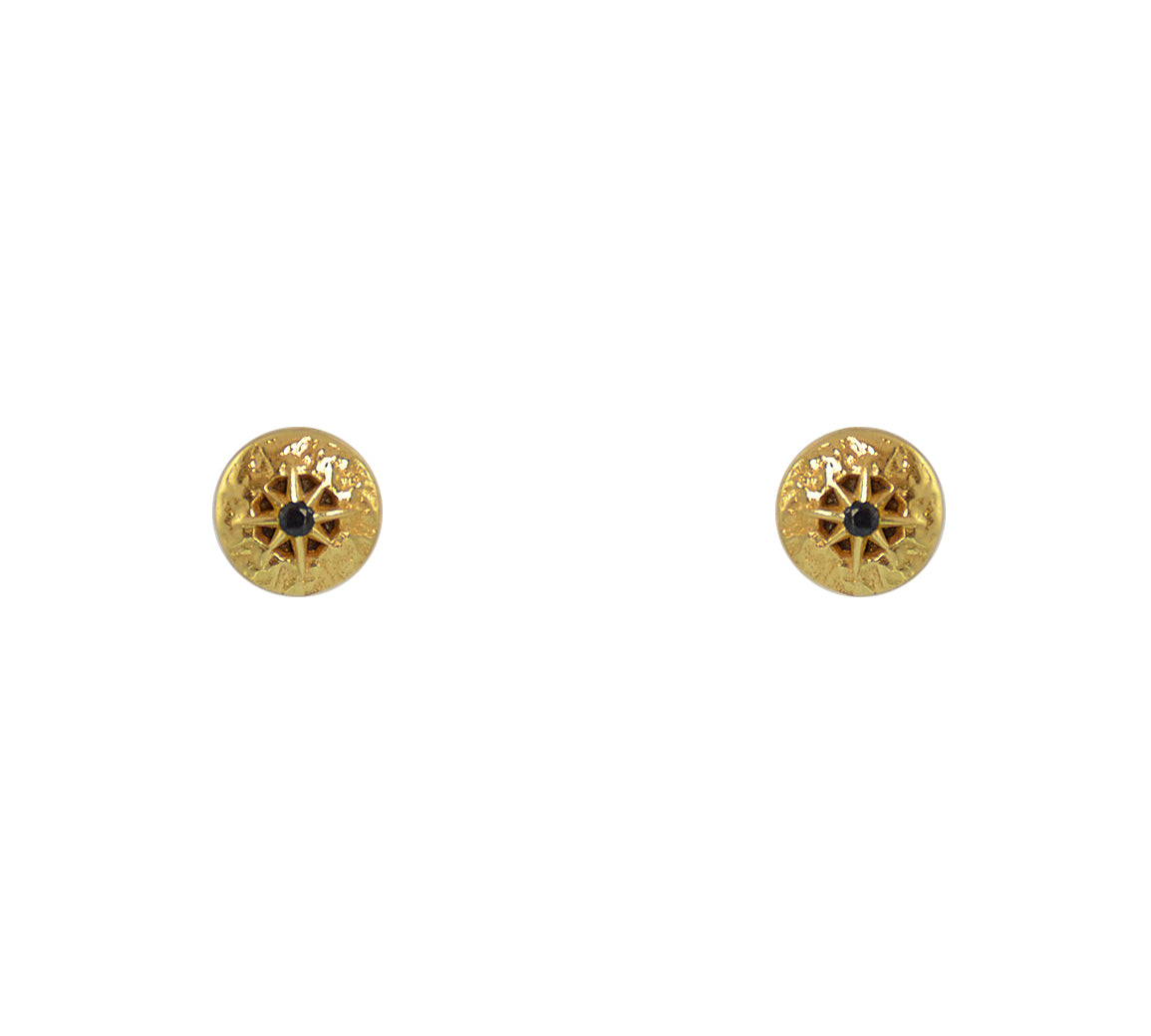 Boucles dorées rond martelé rose des vents et zircon -