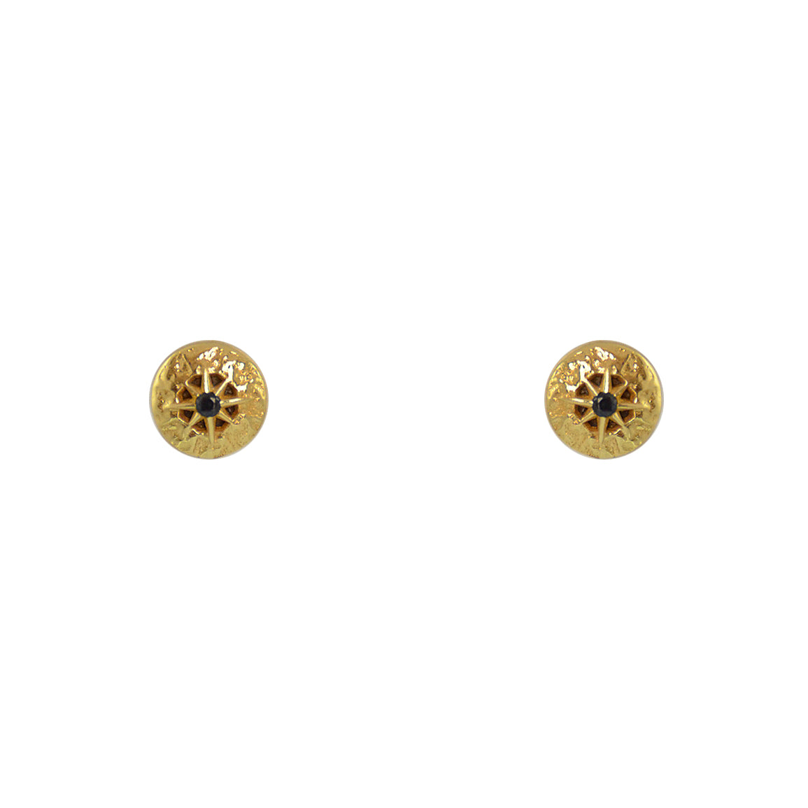 Boucles dorées rond martelé rose des vents et zircon -