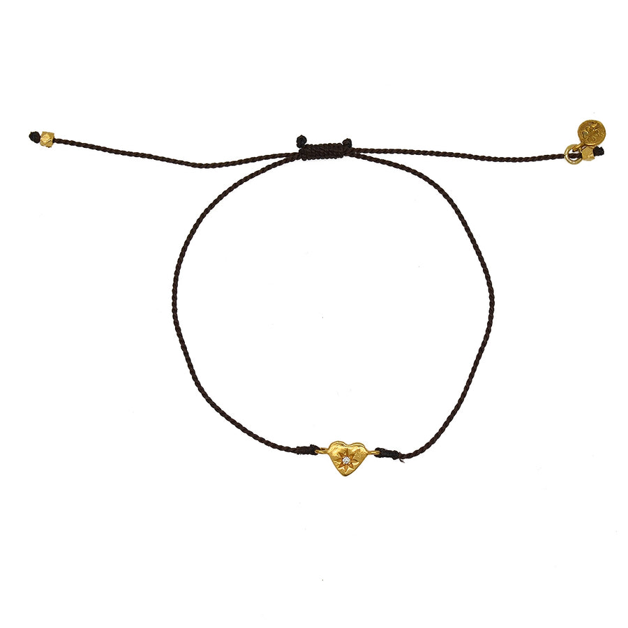 Bracelet fil fin coloré coeur doré et zircon - CHOCOLAT