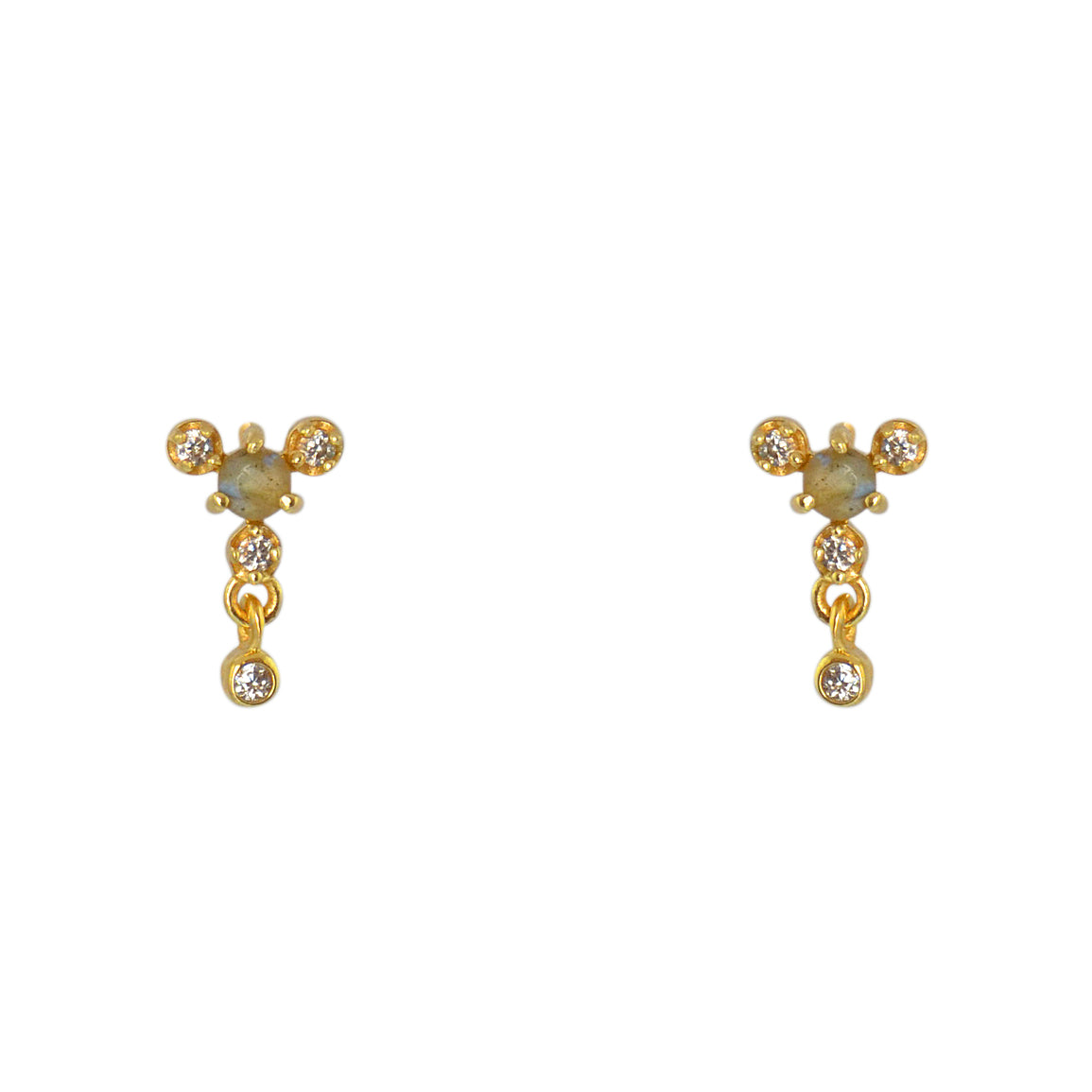 Boucles dorées pierre zircons et pampille - LABRADORITE -