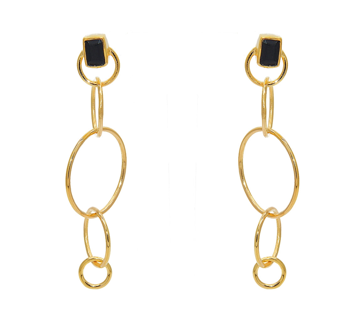 Boucles dorées et pierre carré - ONYX NOIRE