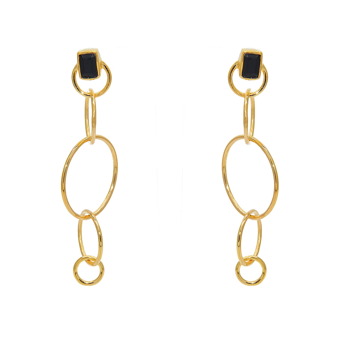 Boucles dorées et pierre carré - ONYX NOIRE