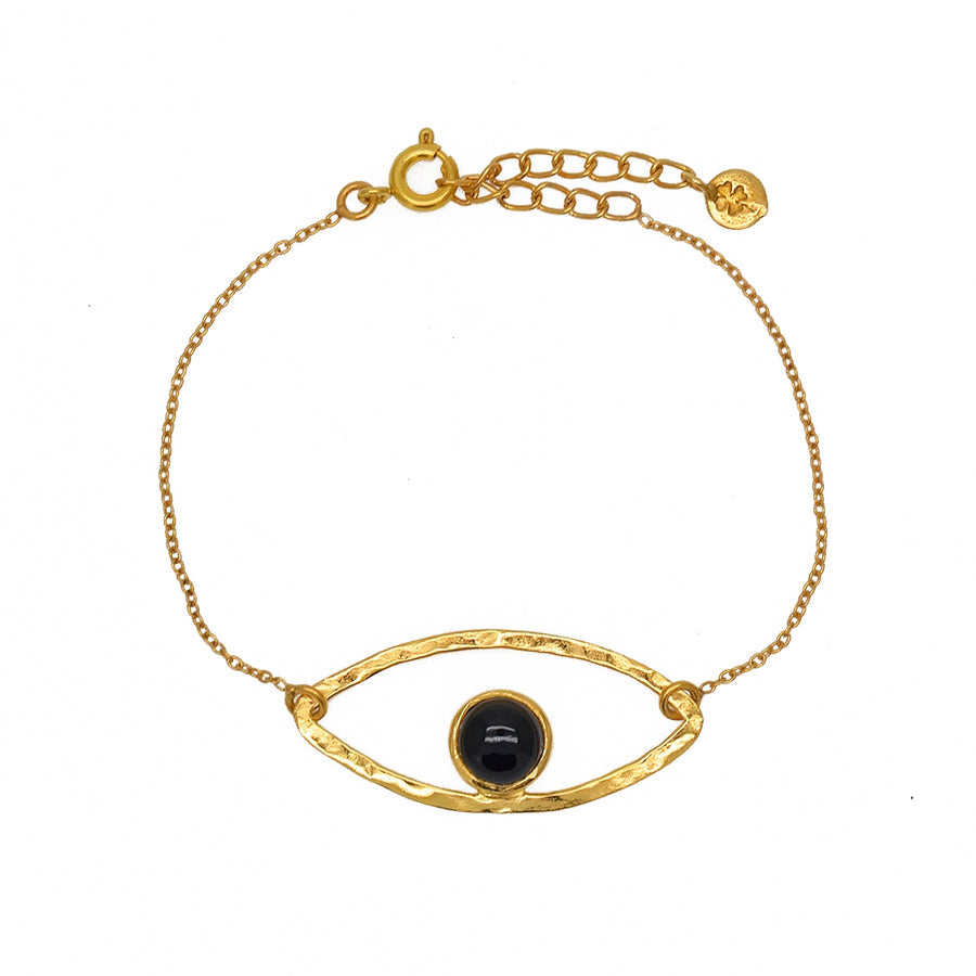 Bracelet doré et oeil martelé onyx noire