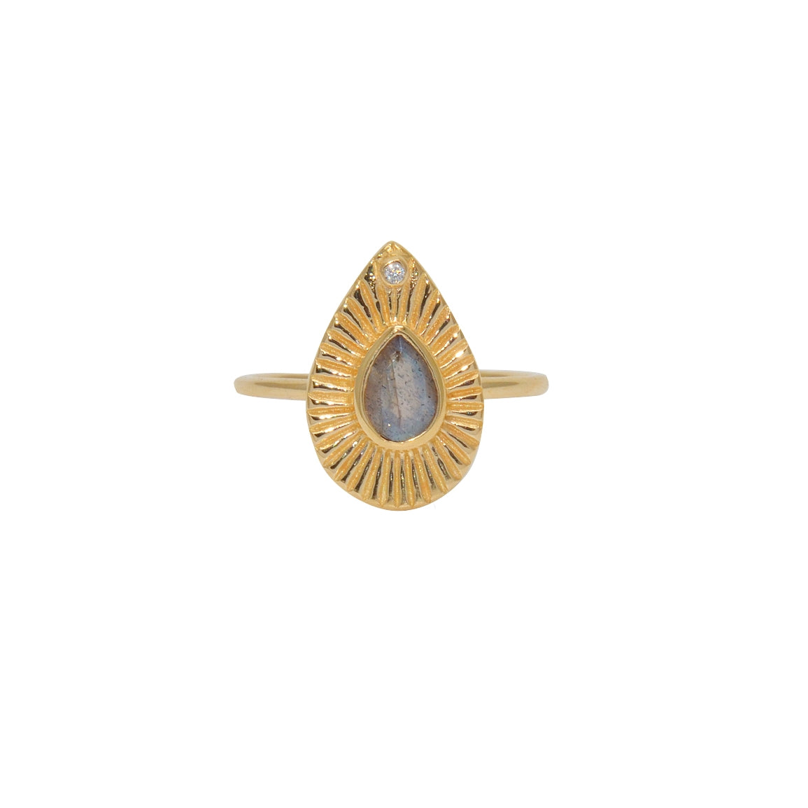Bague dorée goutte pierre et zircon