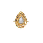 Bague dorée goutte et pierre - 50 / PERLE DE CULTURE