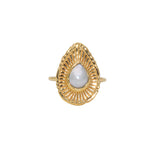 Bague dorée goutte et pierre - 50 / PERLE DE CULTURE