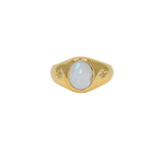 Chevalière dorée pierre cabochon et zircons - 50 / PIERRE DE