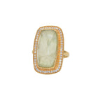 Bague dorée XXL pierre cristal et zircons - 52 / PREHNITE