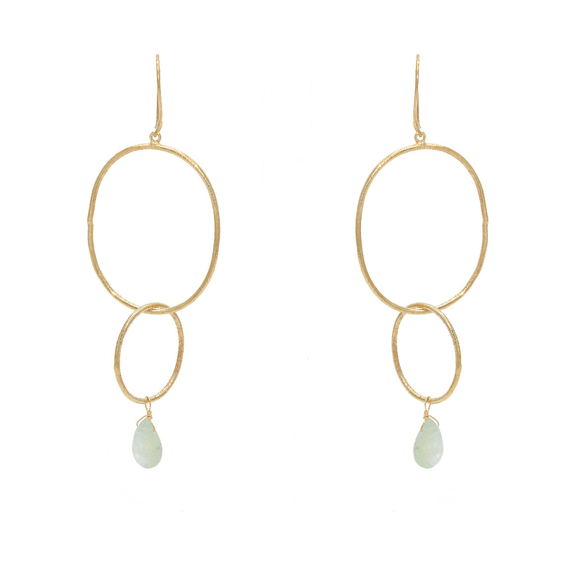Boucles dorées anneaux martelées et goutte pierre - PREHNITE