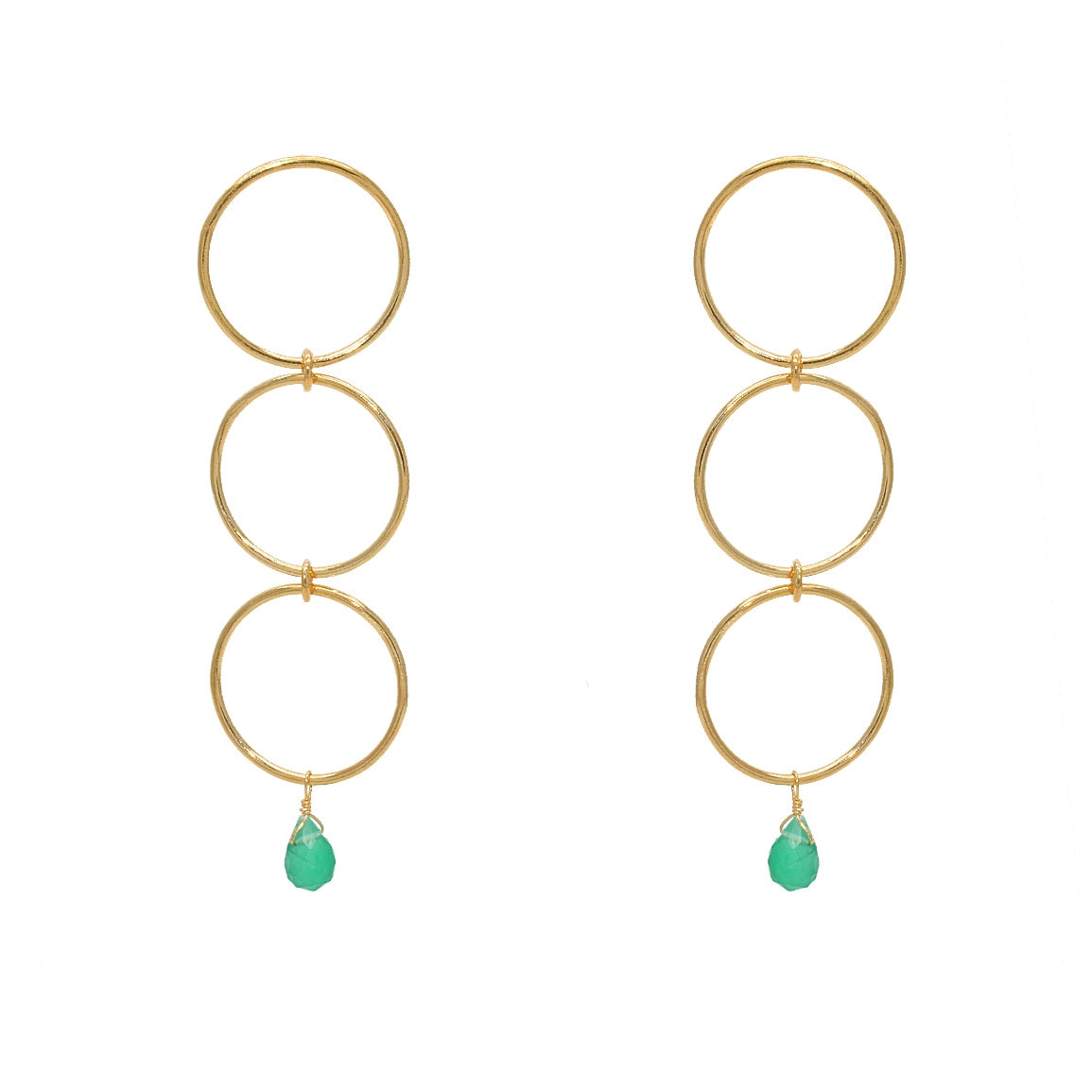 Boucles dorées anneaux - ONYX VERTE
