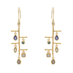 Boucles dorées martelées et pierres - TOURMALINE - IOLITE -