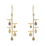 Boucles dorées martelées et pierres - TOURMALINE - IOLITE -