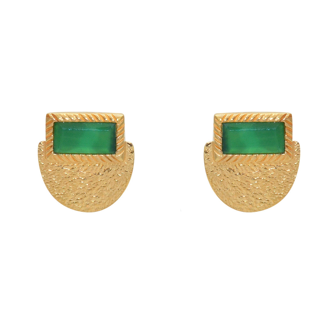 Boucles dorées martelées et pierre - ONYX VERTE
