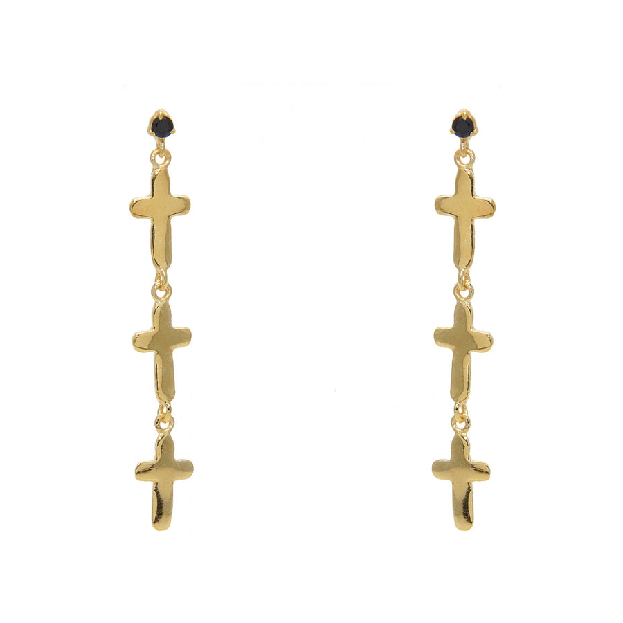 Boucles dorées croix et zircon - ZIRCON NOIR