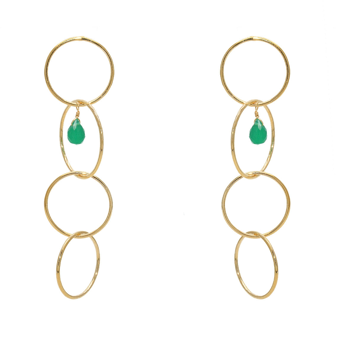 Boucles dorées anneaux et pierre goutte - ONXY VERTE