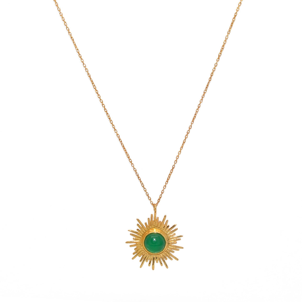 Collier doré pendentif soleil et pierre - ONYX VERTE