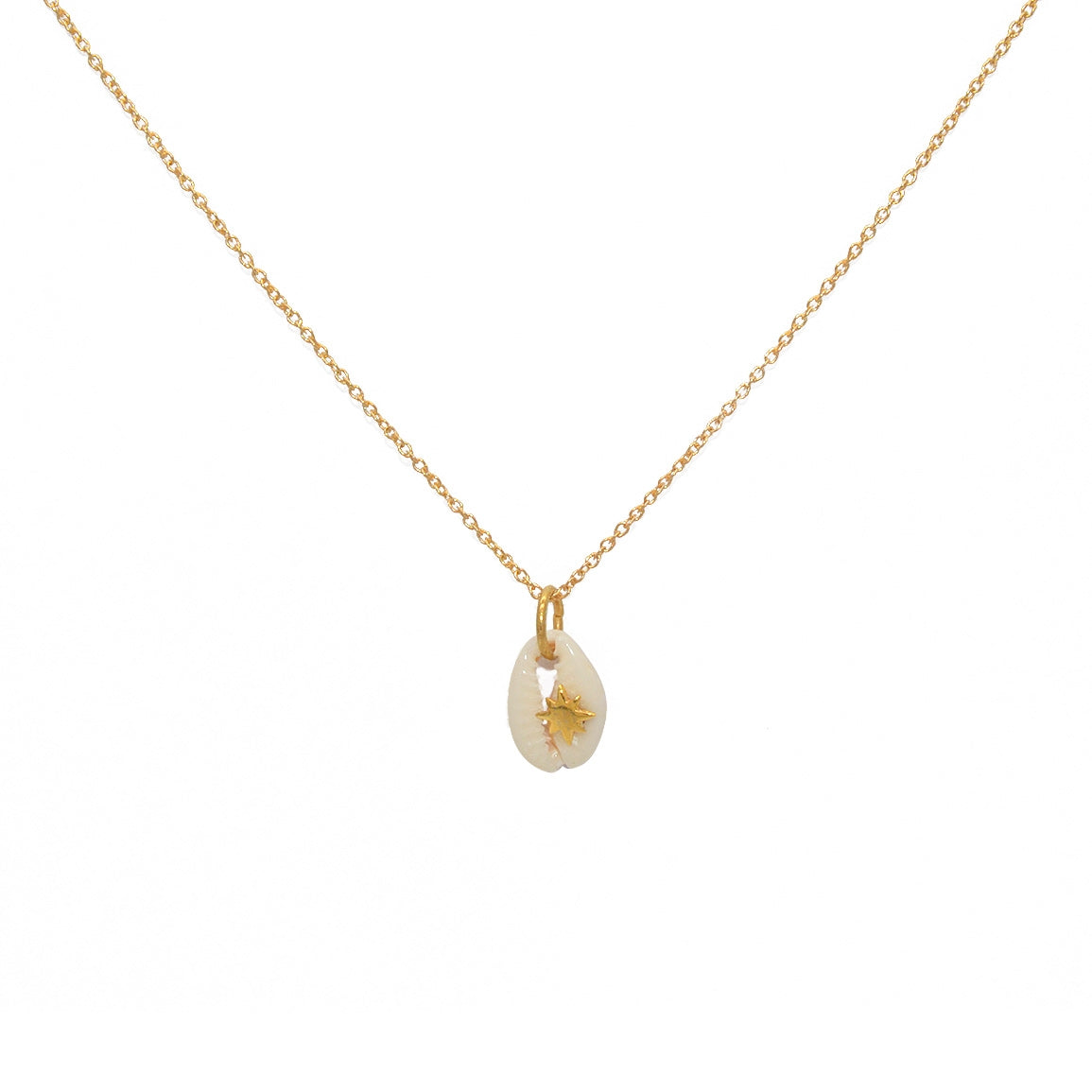 Collier doré cauri et rose des vents