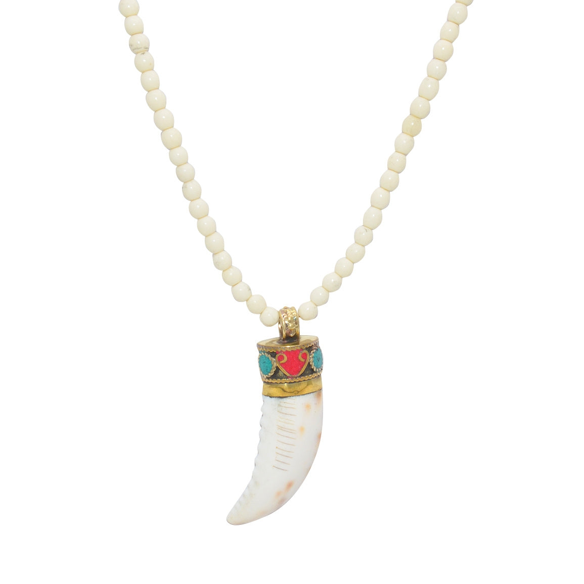 Sautoir perles en os et corne en coquillage