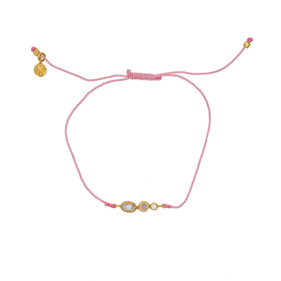Bracelet tressé pierre et zircon - ROSE - PIERRE DE LUNE -