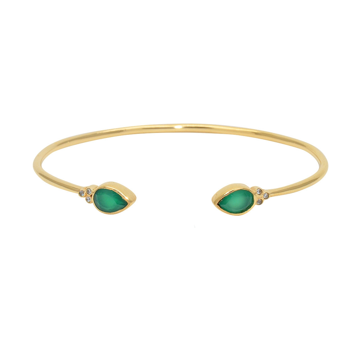 Jonc ouvert doré pierres goutte et zircons - ONYX VERTE
