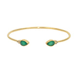 Jonc ouvert doré pierres goutte et zircons - ONYX VERTE