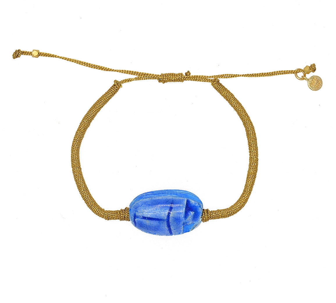 Bracelet tressé doré et scarabée - BLEU