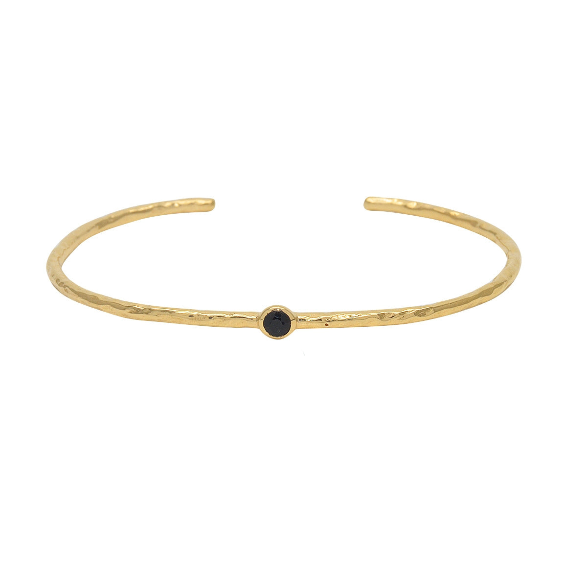 Jonc doré martelé et pierre ronde - ONYX NOIRE - Bracelets