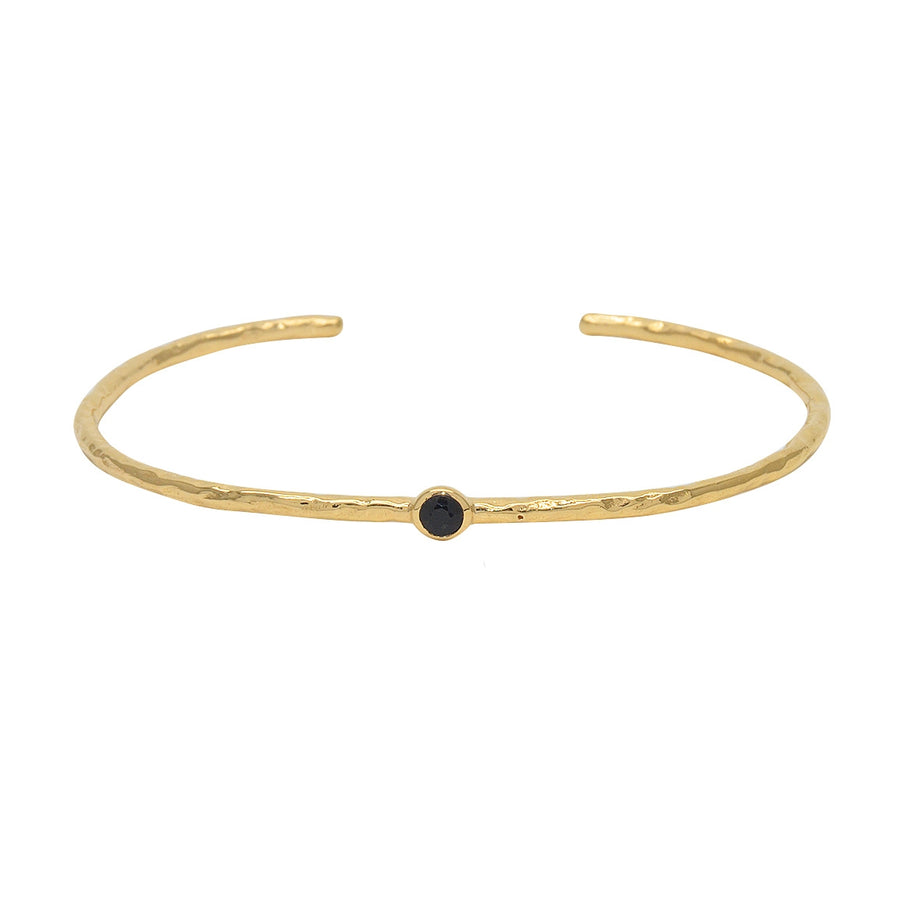 Jonc doré martelé et pierre ronde - ONYX NOIRE - Bracelets