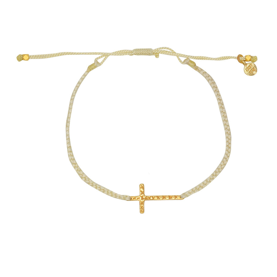Bracelet tressé et croix martelée dorée - BEIGE