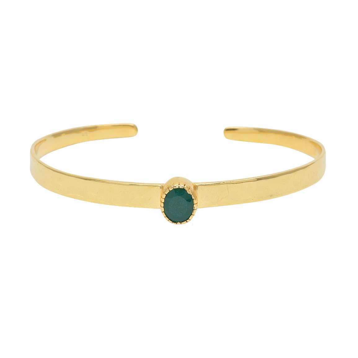 Jonc doré martelé et pierre naturelle ovale - ONYX VERTE