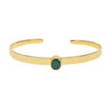 Jonc doré martelé et pierre naturelle ovale - ONYX VERTE