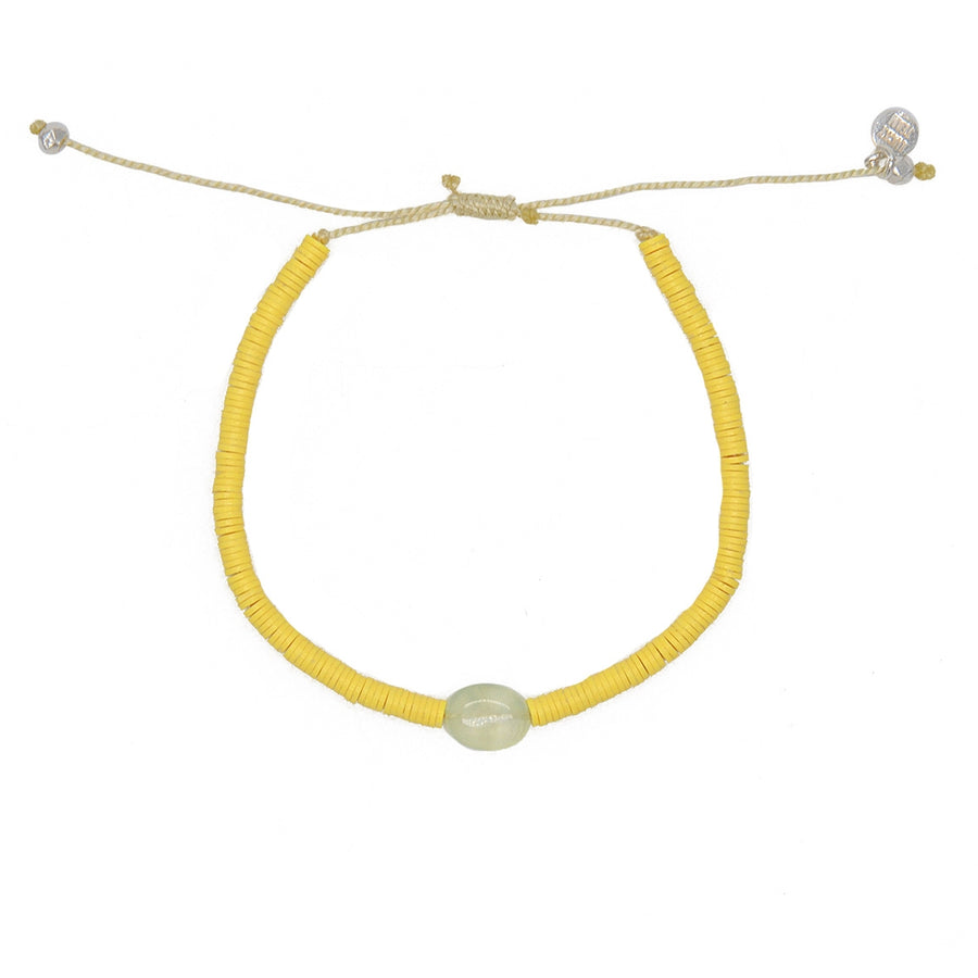 Bracelet disques en vinyle jaune et prehnite