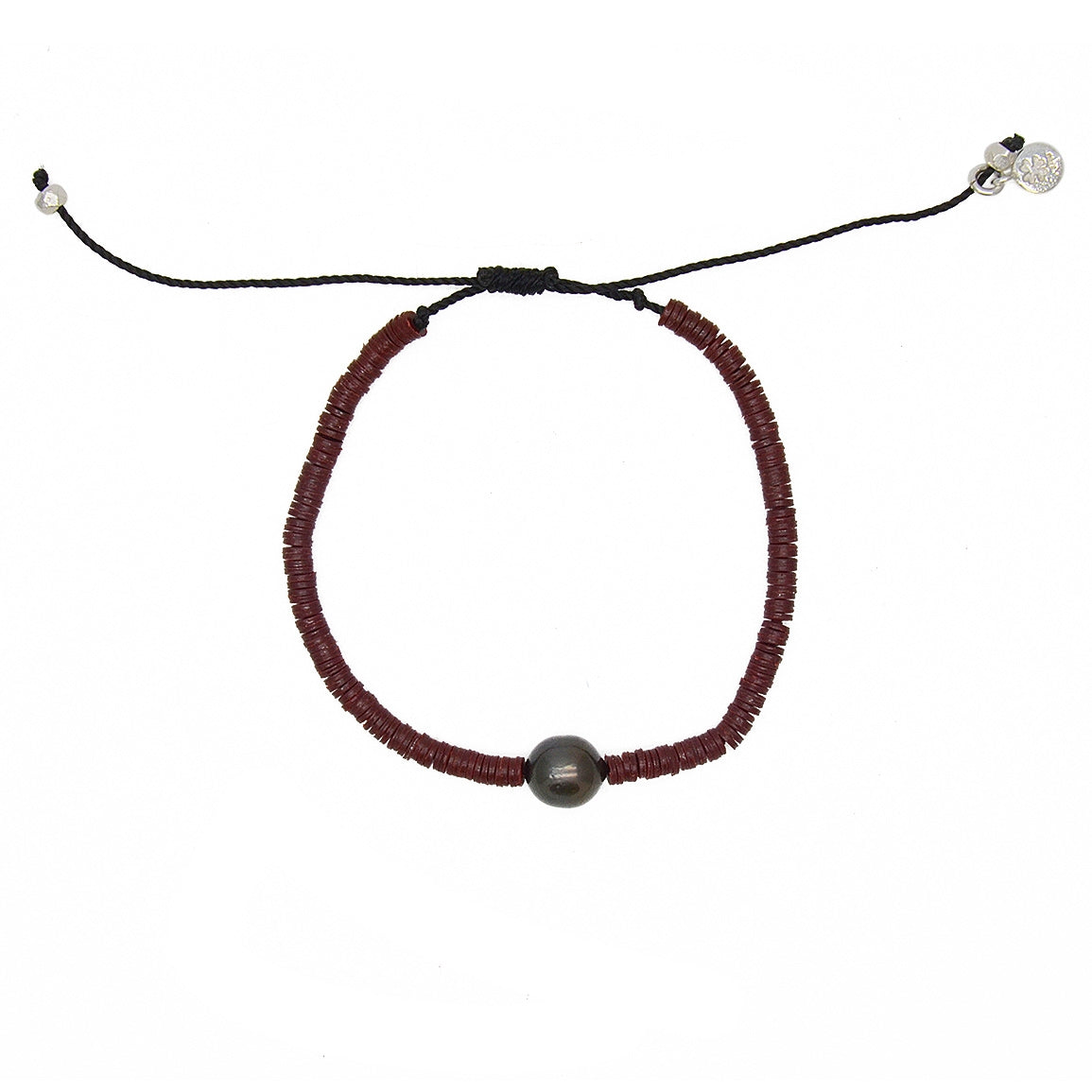 Bracelet disques en vinyle et perle grise