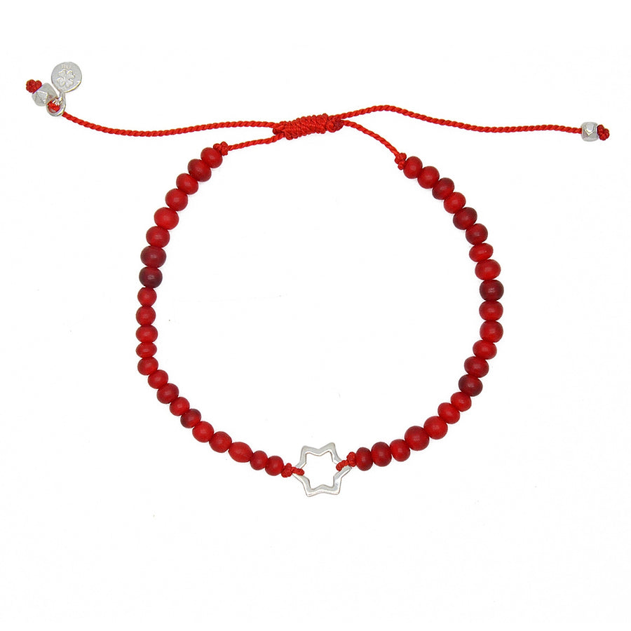 Bracelet perles rouges et etoile de David