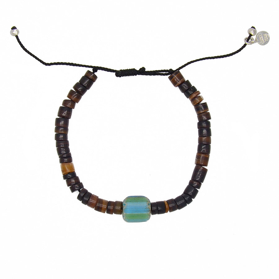 Bracelet perles bois et perle colorée