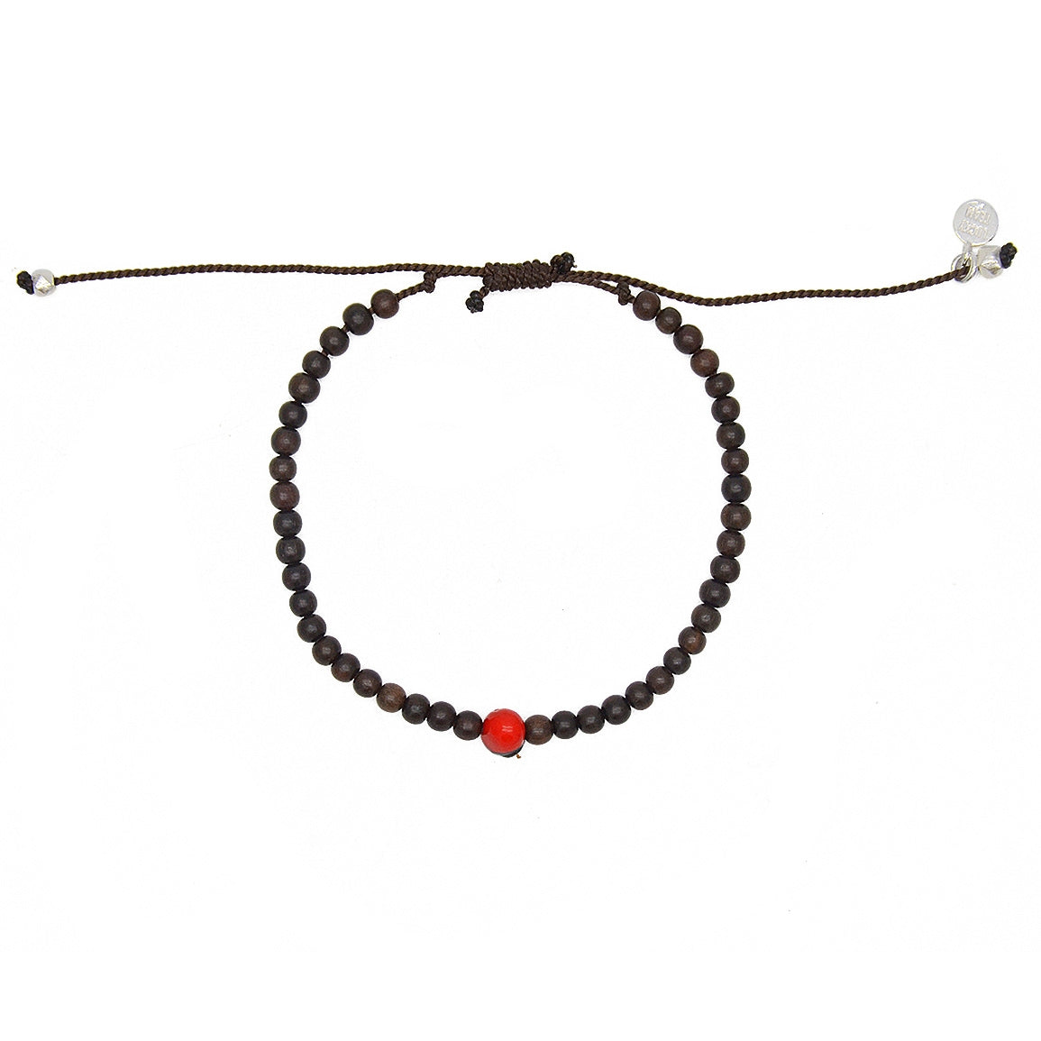 Bracelet perles bois et perle rouge