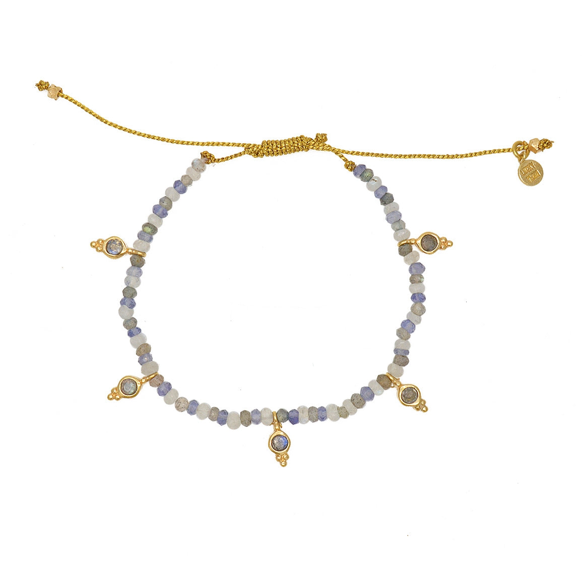 Bracelet cordon avec pierres et pampilles en pierre -