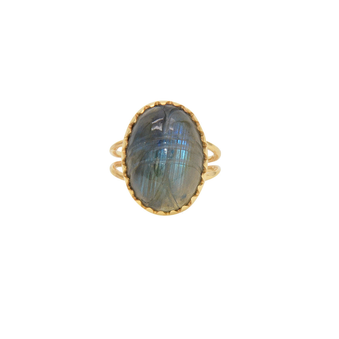 Bague dorée scarabée taillé dans la pierre