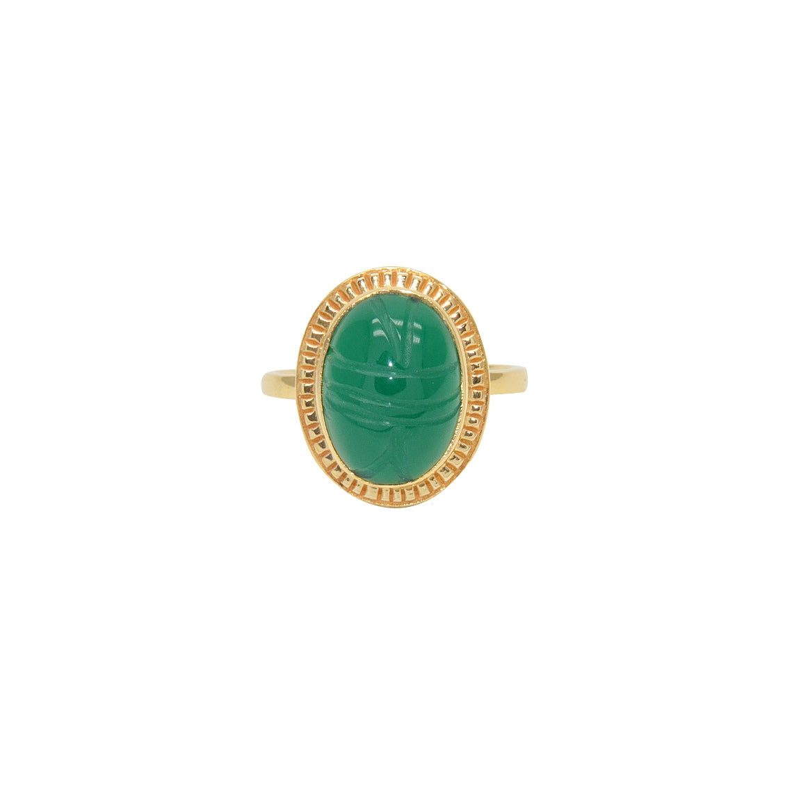 Bague dorée scarabée taillé dans la pierre et contour doré -