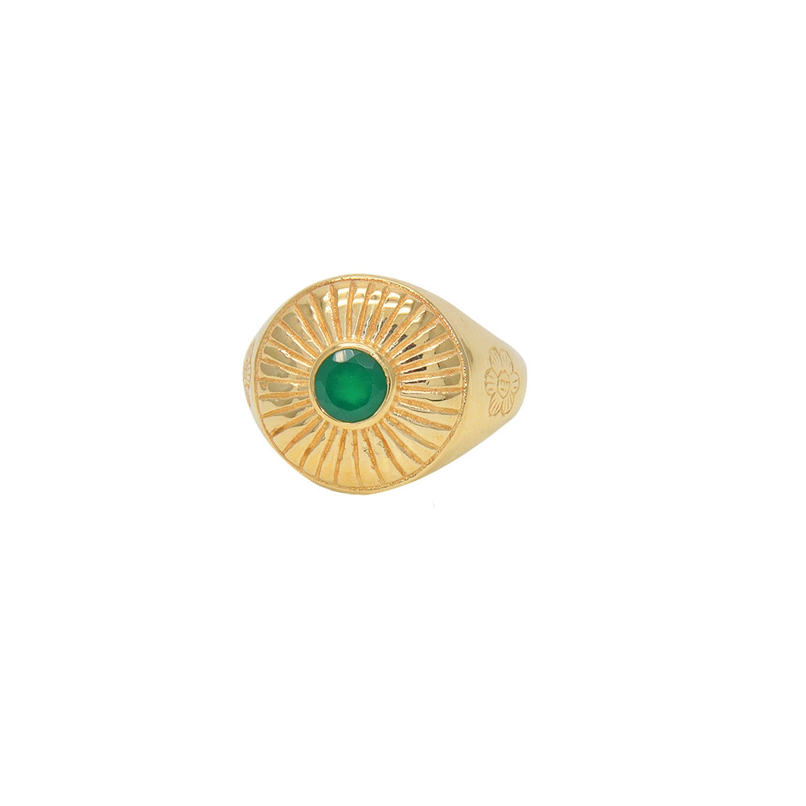 Chevalière dorée et pierre ronde - 50 / ONYX VERTE