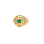Chevalière dorée et pierre ronde - 50 / ONYX VERTE