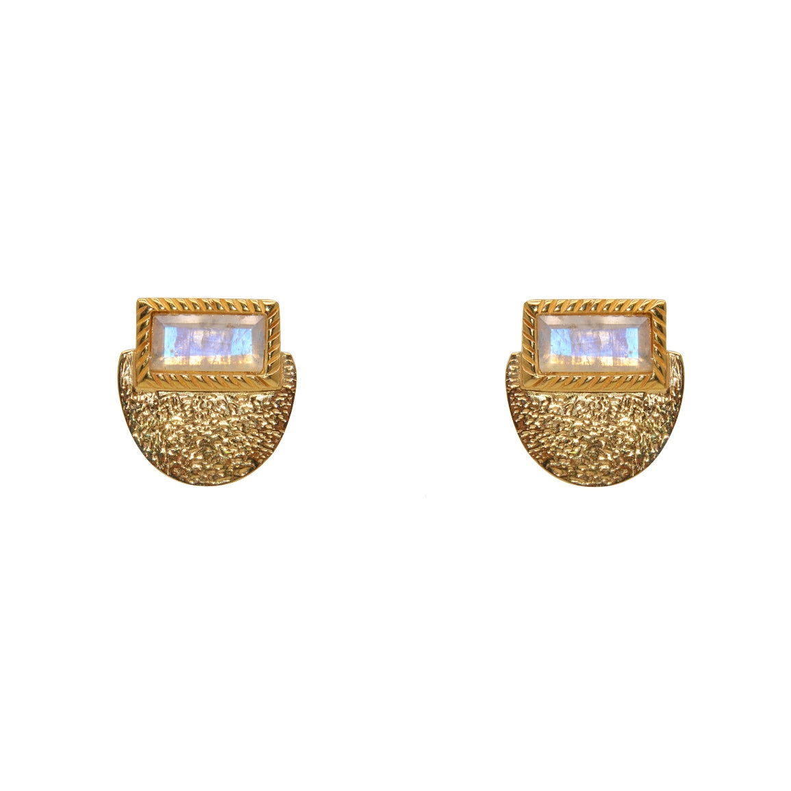 Boucles dorées martelées et pierre