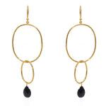 Boucles dorées anneaux martelées et goutte pierre - ONYX