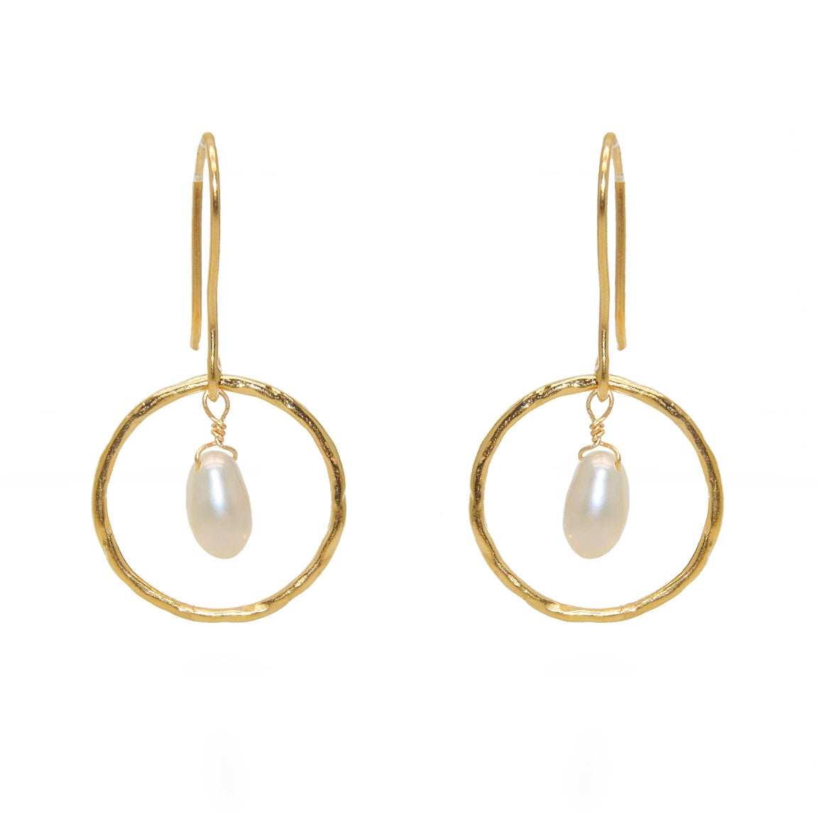 Boucles dorées anneau martelé et goutte pierre - PERLE DE